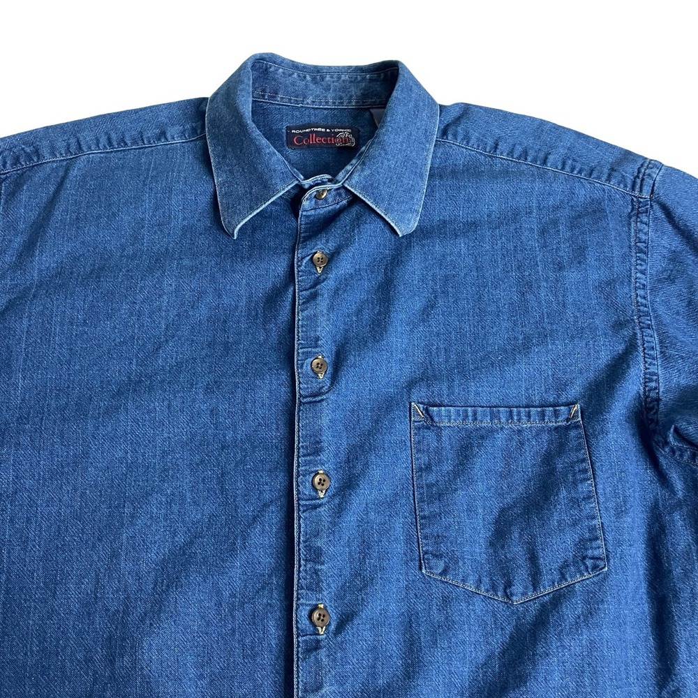 Roundtree & Yorke Collection Shirt Mens XL Blue Denim Chambray Cotton Button Up